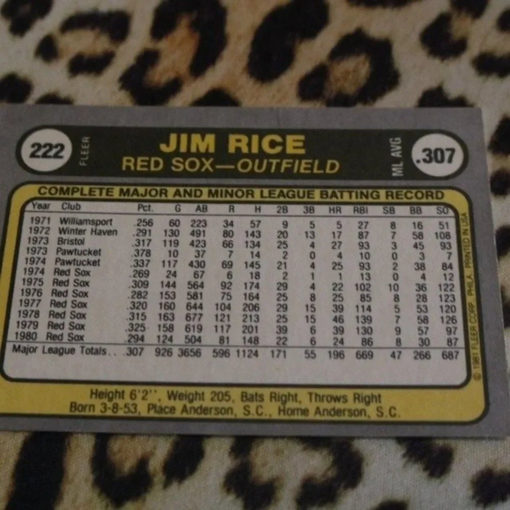 Jim Rice #222 Baseball Card - Picture 2 of 2